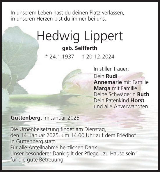 Anzeige von Hedwig Lippert von MGO
