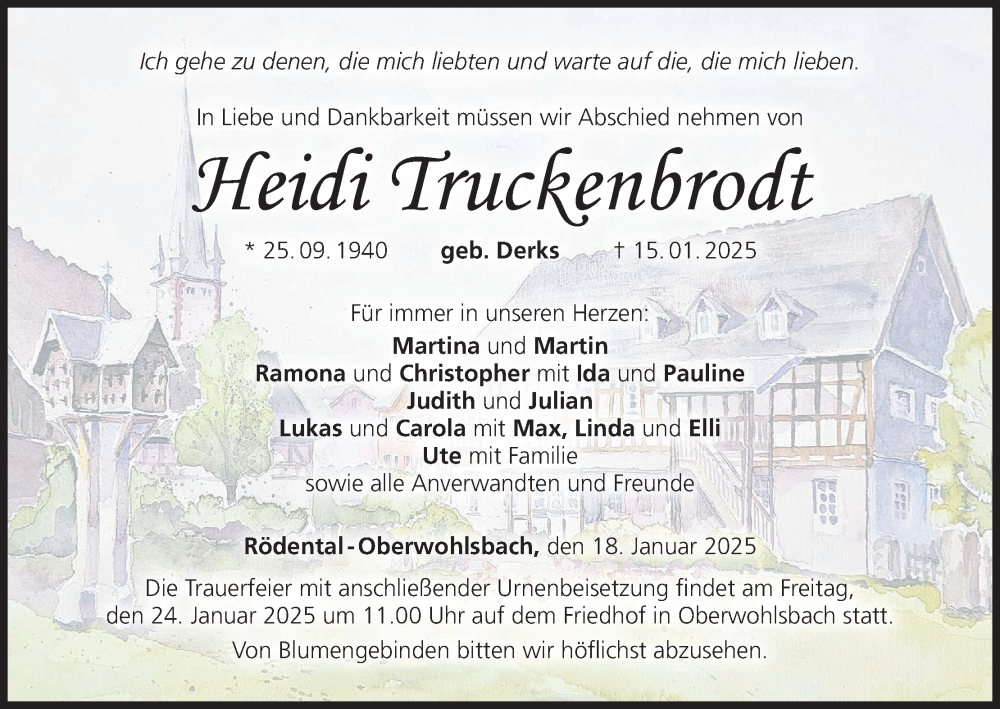  Traueranzeige für Heidi Truckenbrodt vom 18.01.2025 aus MGO