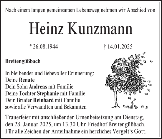 Anzeige von Heinz Kunzmann von MGO