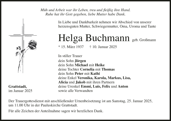Anzeige von Helga Buchmann von MGO