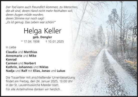 Anzeige von Helga Keller von MGO