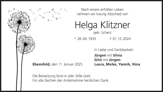Anzeige von Helga Klitzner von MGO