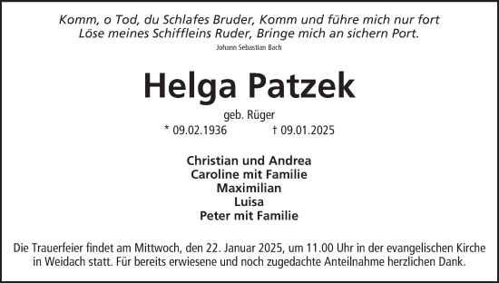 Anzeige von Helga Patzek von MGO
