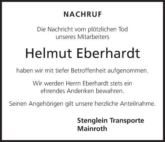 Anzeige von Helmut Eberhardt von MGO