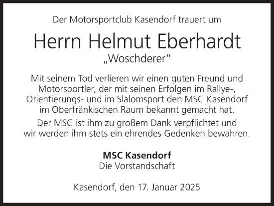 Anzeige von Helmut Eberhardt von MGO