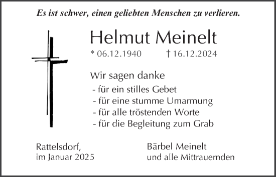 Anzeige von Helmut Meinelt von MGO