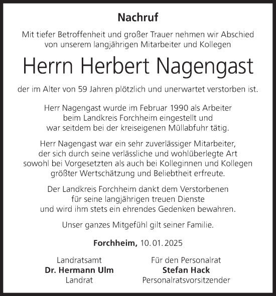 Anzeige von Herbert Nagengast von MGO