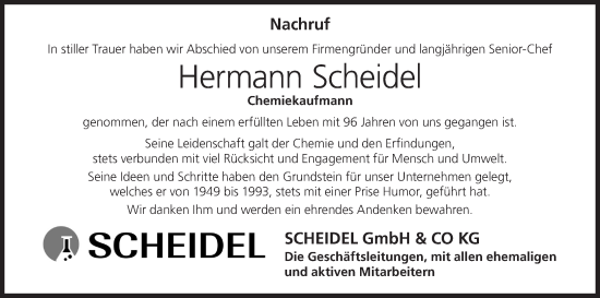 Anzeige von Hermann Scheidel von MGO