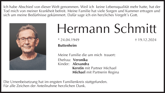 Anzeige von Hermann Schmitt von MGO
