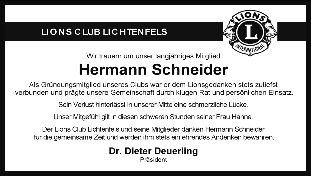  Traueranzeige für Hermann Schneider vom 25.01.2025 aus MGO