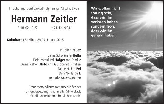 Anzeige von Hermann Zeitler von MGO