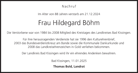 Anzeige von Hildegard Böhm von MGO