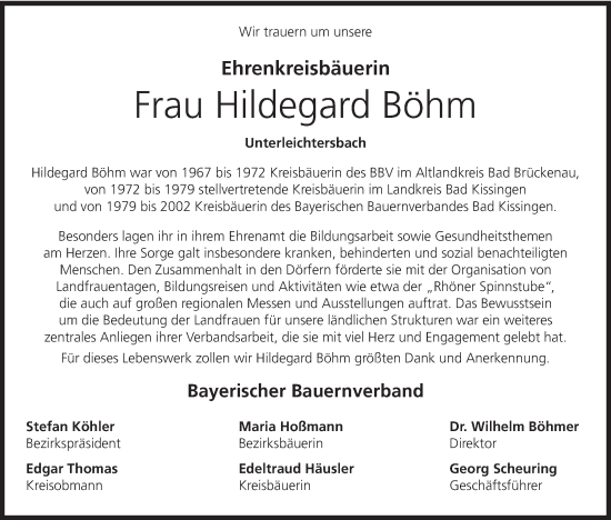 Anzeige von Hildegard Böhm von MGO