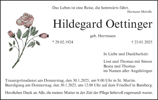 Anzeige von Hildegard Oettinger von MGO