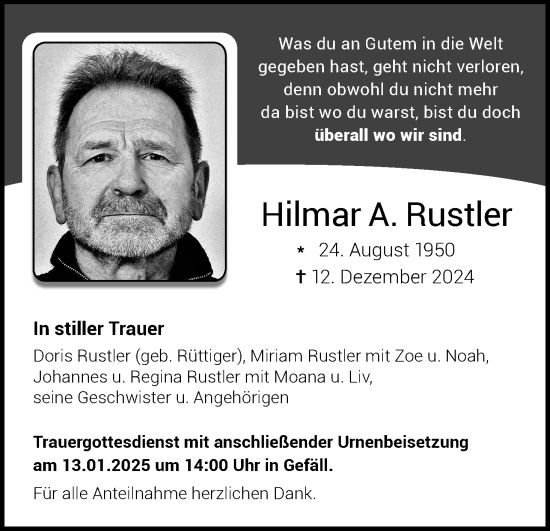 Anzeige von Hilmar A. Rustler von MGO