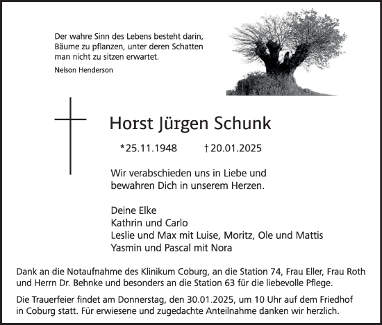 Anzeige von Horst Jürgen Schunk von MGO