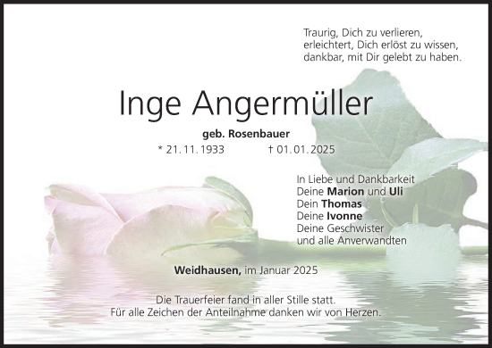 Anzeige von Inge Angermüller von MGO