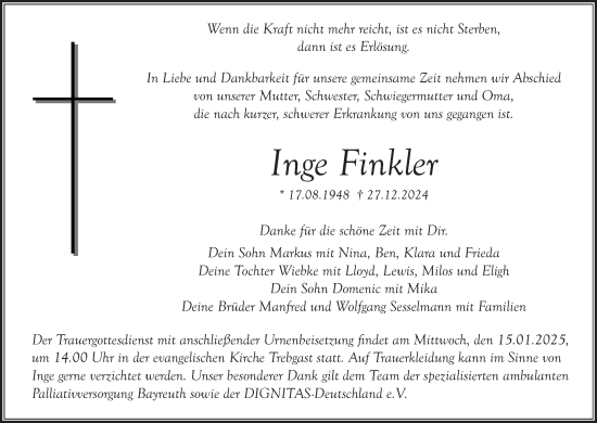 Anzeige von Inge Finkler von MGO