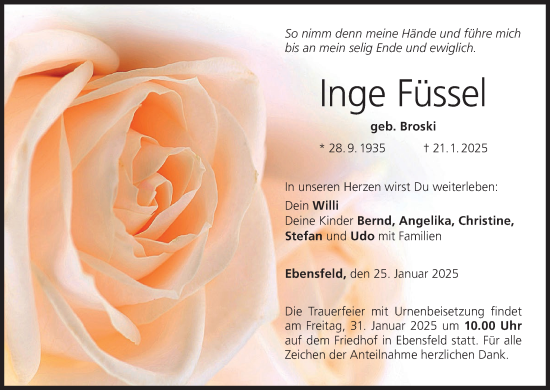 Anzeige von Inge Füssel von MGO