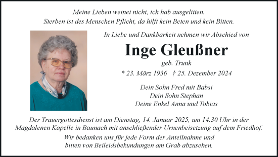 Anzeige von Inge Gleußner von MGO
