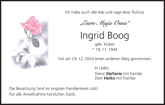Anzeige von Ingrid Boog von MGO