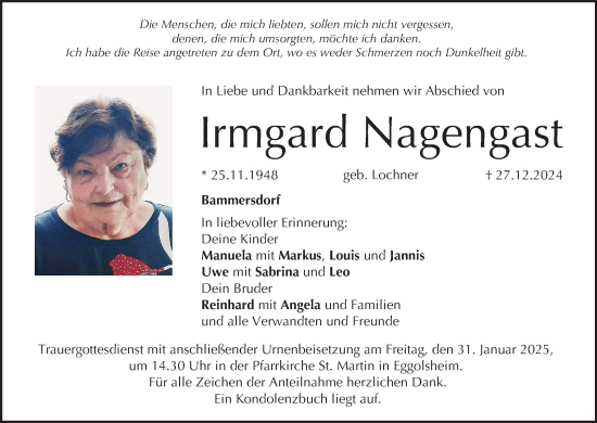 Anzeige von Irmgard Nagengast von MGO