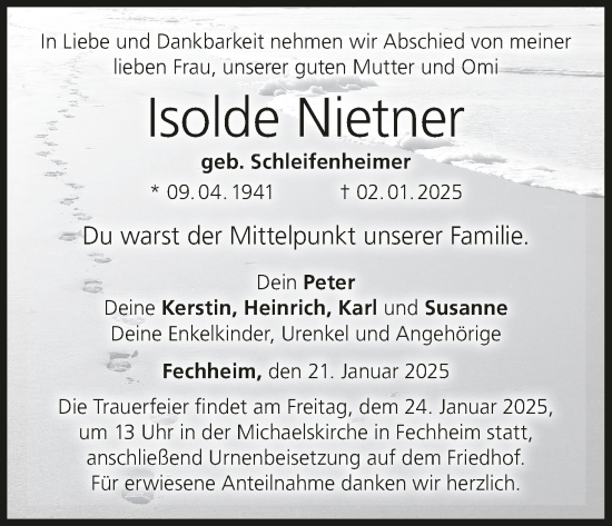 Anzeige von Isolde Nietner von MGO
