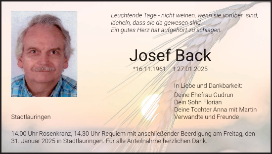 Anzeige von Josef Back von MGO
