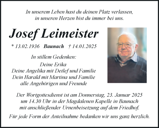 Anzeige von Josef Leimeister von MGO