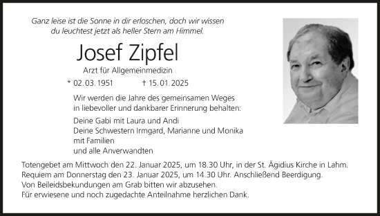 Anzeige von Josef Zipfel von MGO