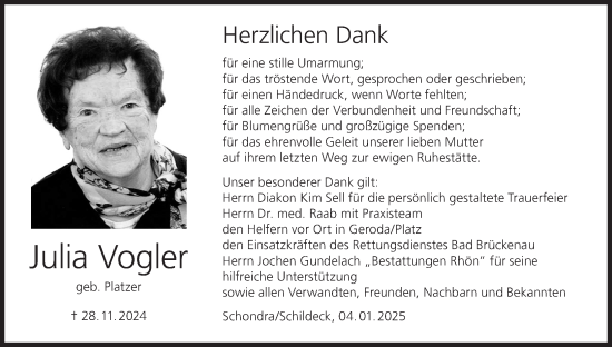 Anzeige von Julia Vogler von MGO