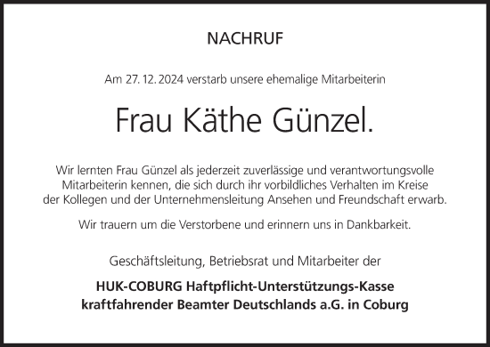 Anzeige von Käthe Günzel von MGO