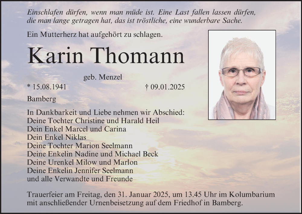  Traueranzeige für Karin Thomann vom 25.01.2025 aus MGO