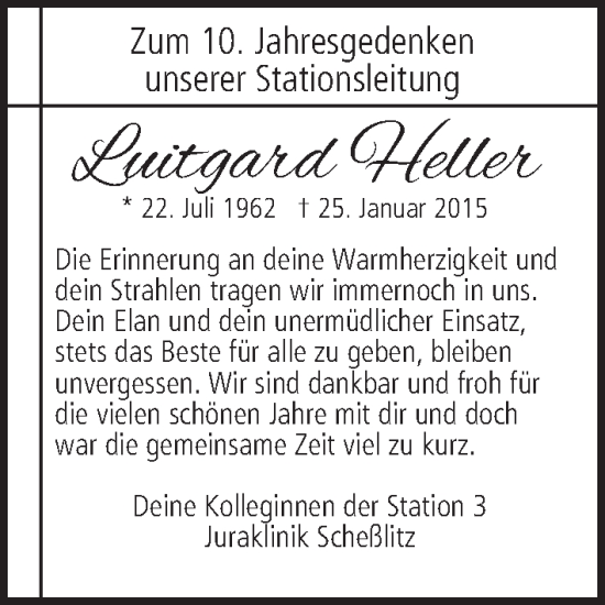 Anzeige von Luitgard Heller von MGO