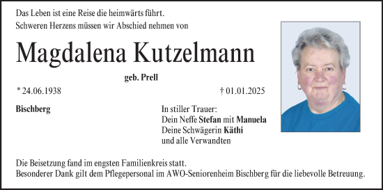 Anzeige von Magdalena Kutzelmann von MGO