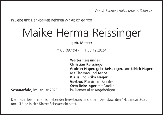 Anzeige von Maike Herma Reissinger von MGO