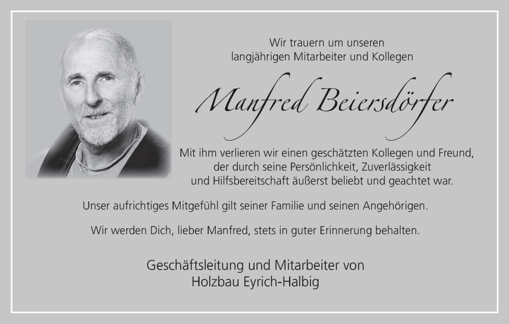  Traueranzeige für Manfred Beiersdörfer vom 03.01.2025 aus MGO