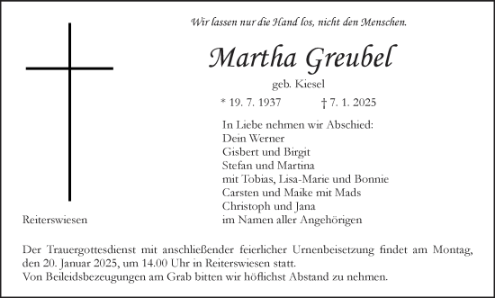 Anzeige von Martha Greubel von MGO
