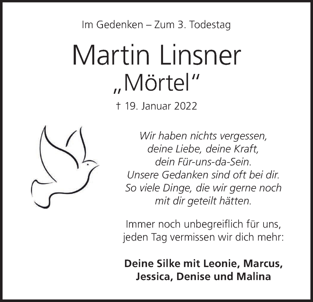  Traueranzeige für Martin  Linsner vom 18.01.2025 aus MGO