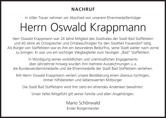 Anzeige von Oswald Krappmann von MGO