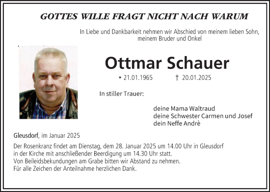 Anzeige von Ottmar Schauer von MGO