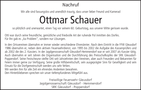 Anzeige von Ottmar Schauer von MGO