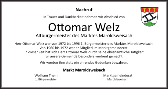 Anzeige von Ottomar Welz von MGO