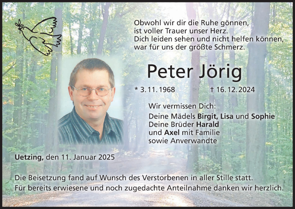  Traueranzeige für Peter Jörig vom 11.01.2025 aus MGO