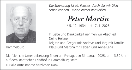 Anzeige von Peter Martin von MGO