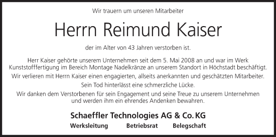Anzeige von Reimund Kaiser von MGO