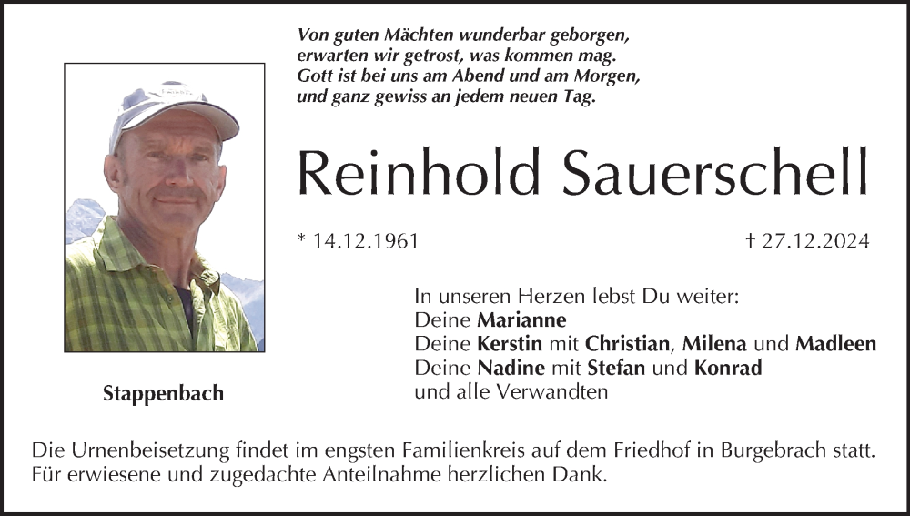  Traueranzeige für Reinhold Sauerschell vom 04.01.2025 aus MGO
