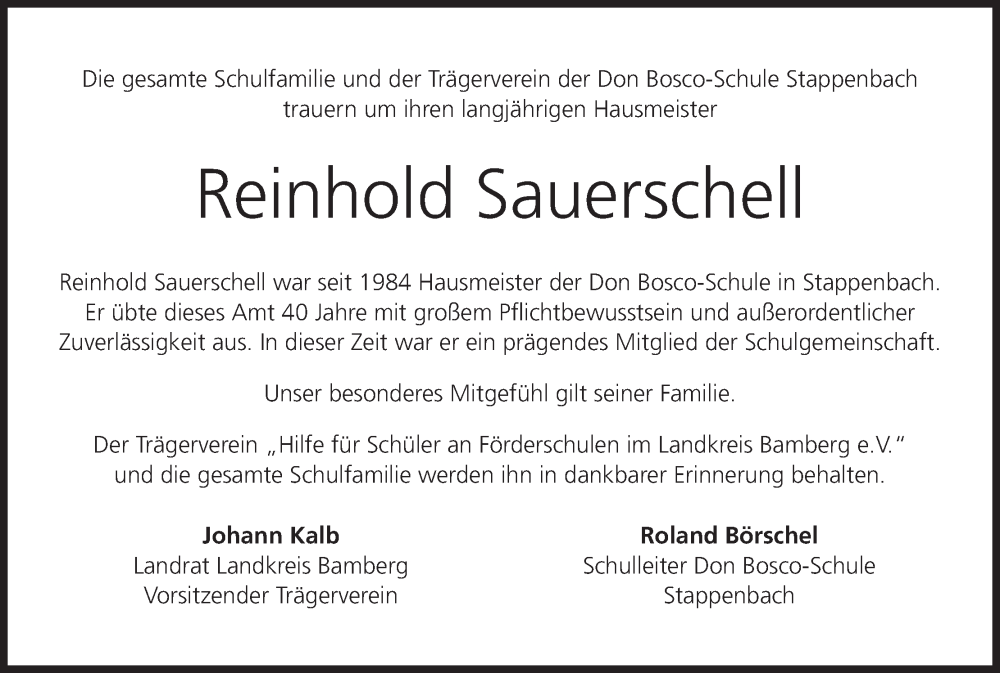  Traueranzeige für Reinhold Sauerschell vom 11.01.2025 aus MGO