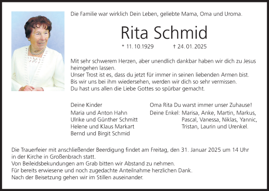 Anzeige von Rita Schmid von MGO