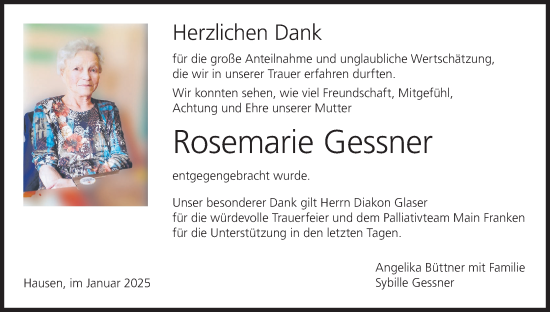 Anzeige von Rosemarie Gessner von MGO